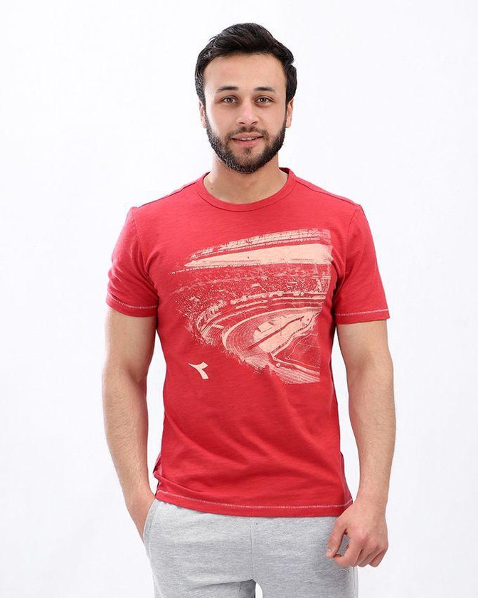 Diadora Men Cotton Printed T-Shirt-Red