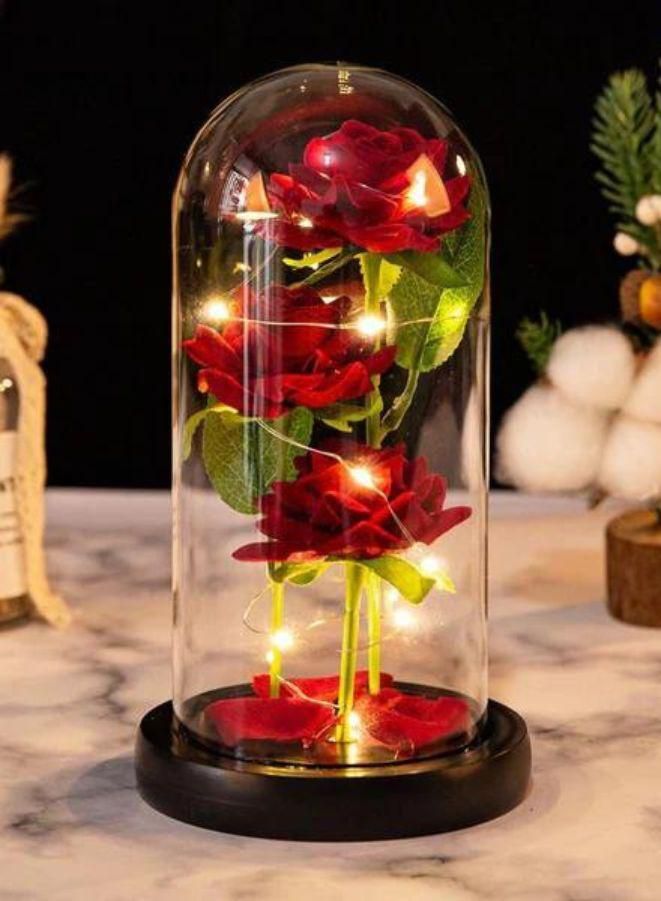 Generic Valentines Day Gifts For Her, Valentine Rose Gift For Anniversary Birthday Party Beauty And The Beast Rose Flowers Artificial Rose Flower Gift On Preserved Rose Unique Gift, Petals Black Base