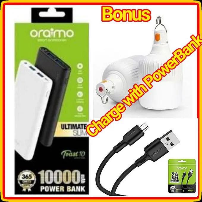 BEST OFFER IN TOWN Oraimo Power Bank 10000mAh+ Extra Rechargeable Bulb, Oraimo Cable