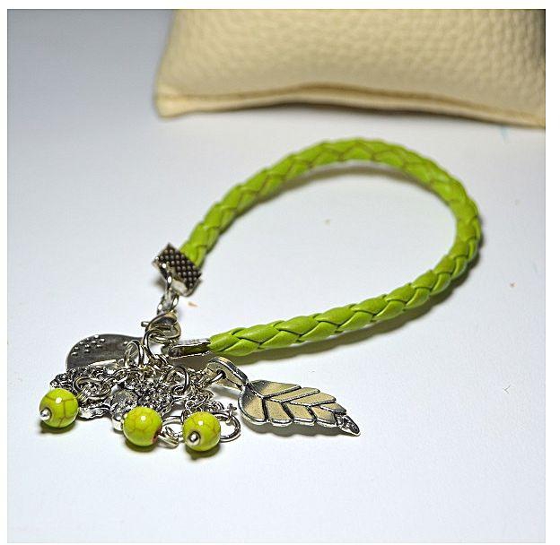 Generic Olive Green- Fairouz Stones- Silver Plated Charms - Women Bracelets