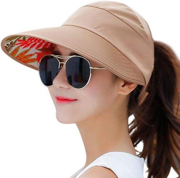 Fashion Peach Sun Hat For Women Wide Brim UV Protection Sun Hats Summer Beach Foldable Visor