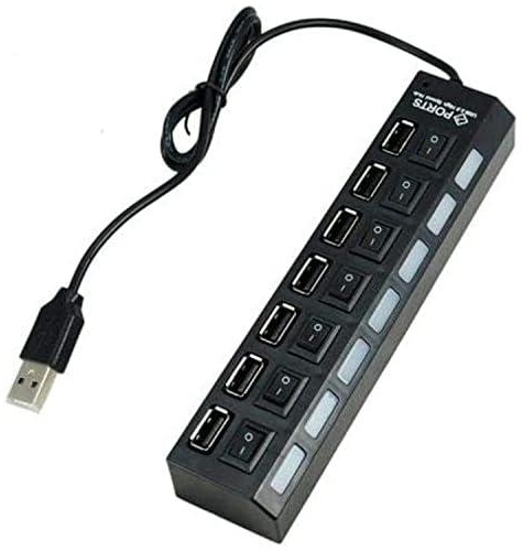 7 Port Slot Tap Usb 2.0 Hub Adapter Splitter Power On/off Switch Led Light(black)