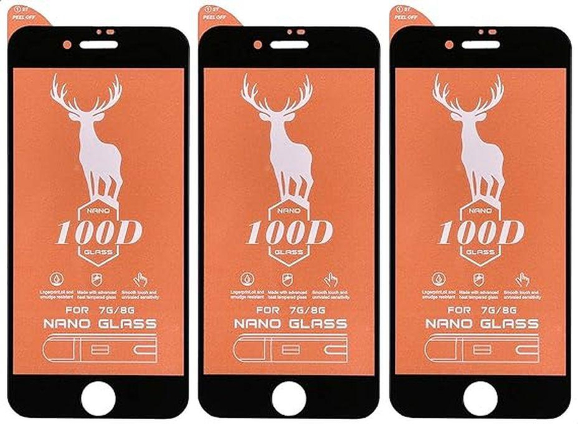 Ceramics Nano 100D Tempered Glass Screen Protector for Apple Phones, 4.7 inches, Set of 3 - Black