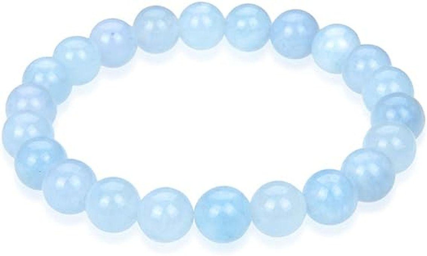 Sherif Gemstones Natural Blue Agate Quartz Beads Bracelet 100% Genuine