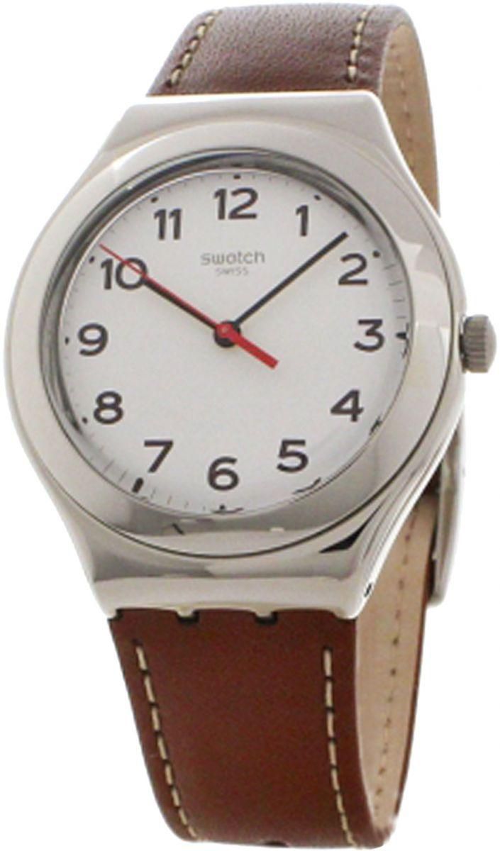 Swatch Men's White Dial Leather Band Watch - YGS131