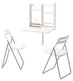 NORBERG / NISSE طاولة وكرسيان, أبيض لامع/أبيض طلاء كروم - IKEA