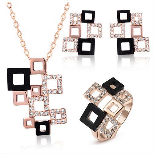 18K Gold Plated Jewelry Set - Swarovski Crystal Stellux - Necklace, Earrings & Ring (JS2)