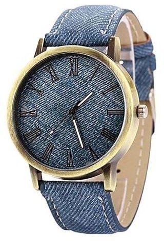 Bluelans Men Women Denim Fabric Casual Analog Quartz Wrist Watch (Blue)