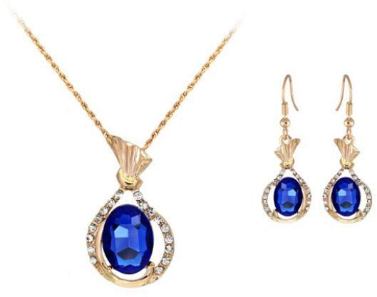 Mysmar Women's  Yellow Gold Plated with Blue Crystal Jewelry Set - AR1056