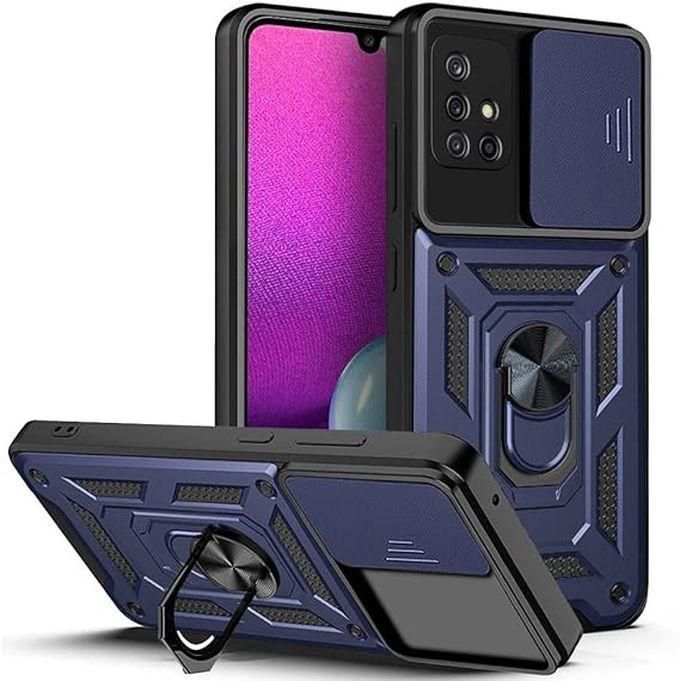 Dl3 Mobilak Case For Samsung Galaxy A71 With Slide Camera Cover, Military Grade Shockproof Protective Cover With Rotatable Metal Ring Kickstand [Support Magnetic Car Mount], Blue