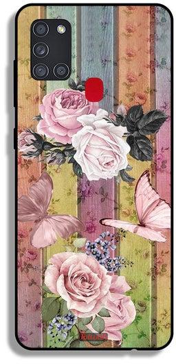Samsung Galaxy A21s Protective Case Cover Peach Butterflies And Roses