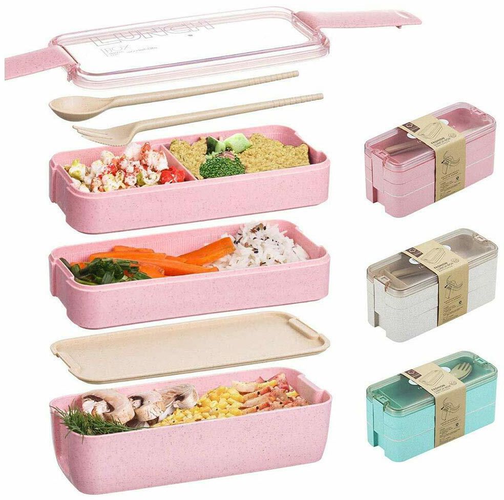 Aiwanto 900ml 3 Layered Lunch Box Storage Box Bento Box Lunch Containers Tiffin Box Breakfast Box Multi Layered Lunch Box (Pink)