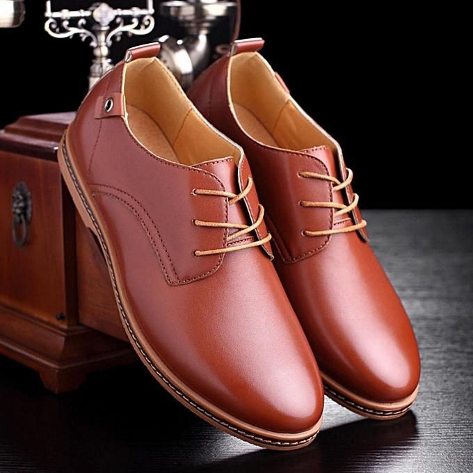 Men Business Dress Leather Shoes Flat European Casual Oxfords Lace Up Plus Size 