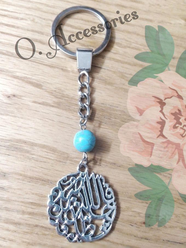 O Accessories Keychain _medal _silver Stanlees_turquoise Bead