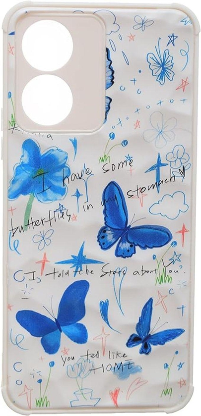 Butterfly PP Back Cover For Vivo Y02S - White/Blue