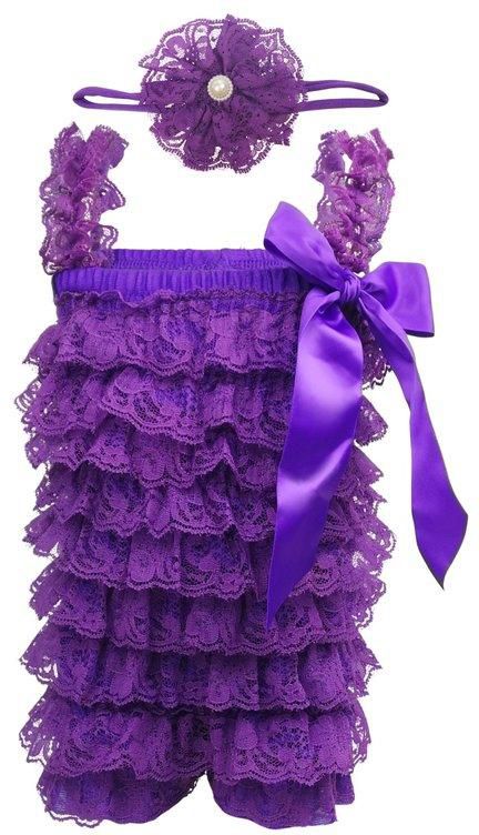 Tiny Bibiya Baby Lace Petti Romper Tutu Clothing Headband (Purple)