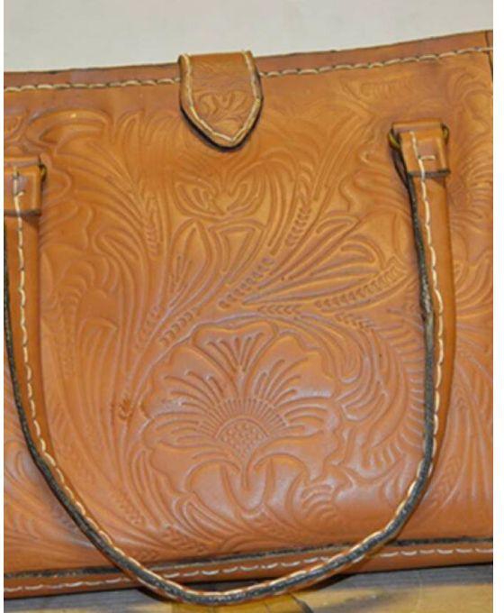 Hand Made Textured Leather Hand Bag - Camel