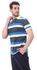 Andora Blue Shades & White Striped Turn-Down Collar Polo Shirt