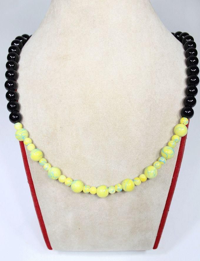 Crystal Necklace Pearl Necklace - Black & Yellow