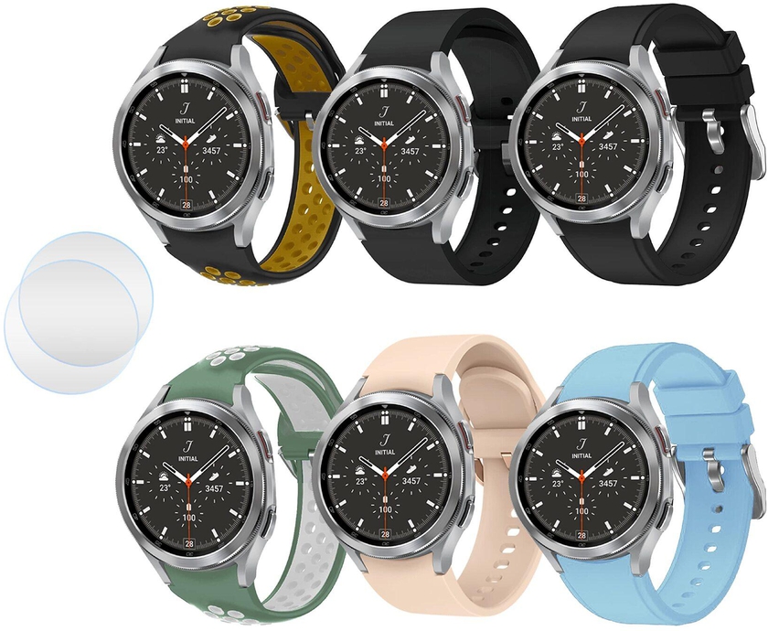 Moxedo Optimum Bundle Pack of 8, Multi-Color Silicone Replacement Strap Band with 46mm Screen Protector Compatible For Samsung Galaxy Watch 4 Classic (C2)