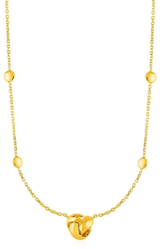 Station Necklace with Love Knot and Round Beads in 14k Yellow Goldrx76544-17-rx76544-17