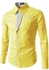 b'Men Dress Shirt, Casual Slim Fit Long Sleeved Shirt, Yellow'