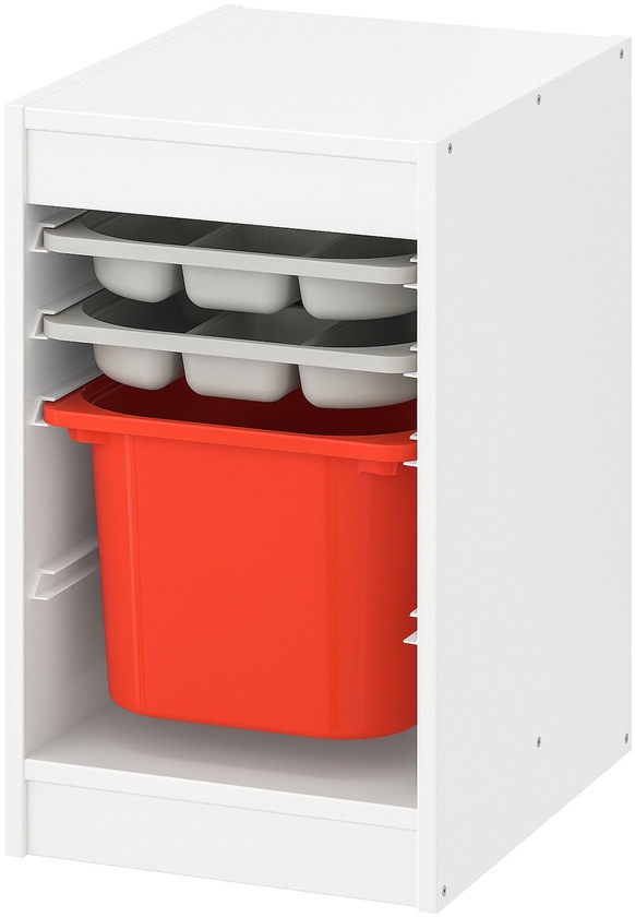TROFAST Storage combination with box/trays - white grey/orange 34x44x56 cm