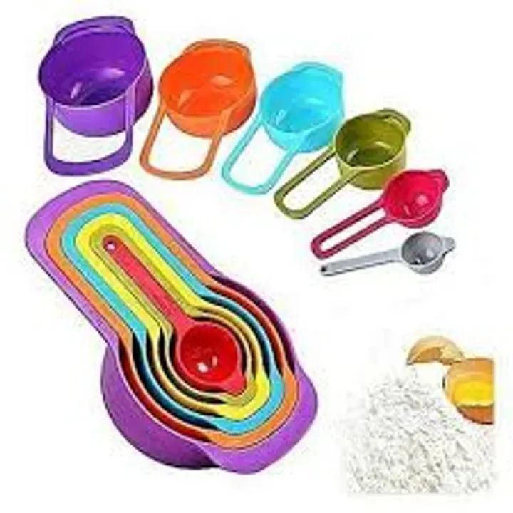 measuring cup and spoon 6 piece set stackable colorful plastic for kitchen baking tools