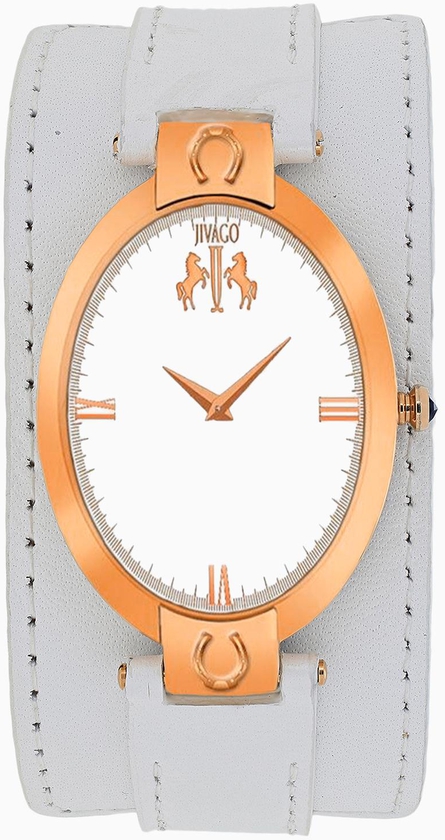 Jivago Women's JV1833 Good luck Oval White Leather Strap Watch