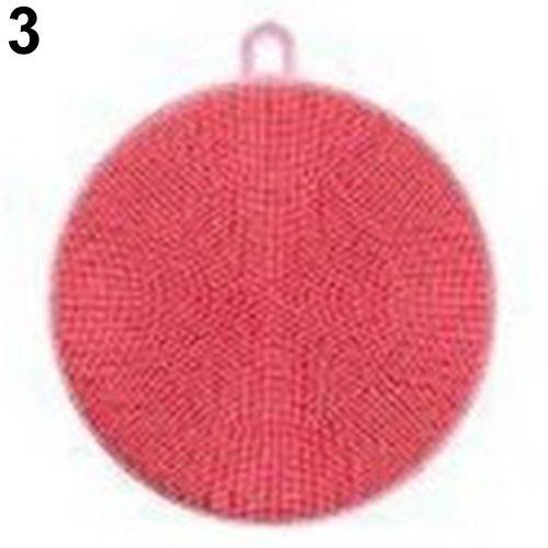 Bluelans New Silicone Dish Washing Double Sided Scrubber Kitchen Cleaning Brush Pad Tool-Red