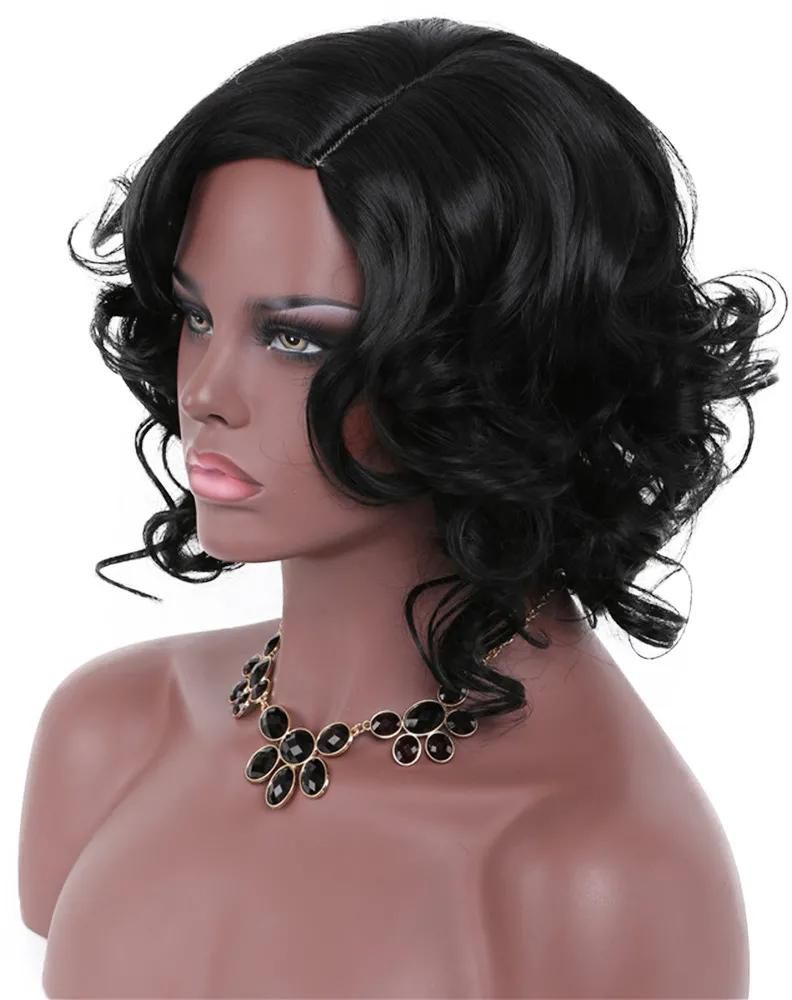 Popular wig women's fashion big head leather black beauty women's short curly hair chemical fiber headgear