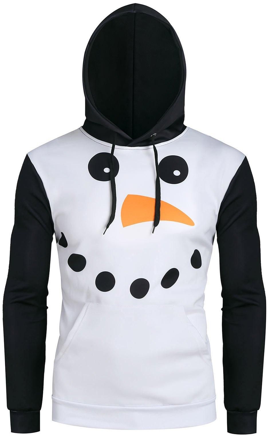 Christmas Snowman Graphic Front Pocket Casual Hoodie - S