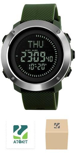 Men's Sport PU Leather Strap Digital Wrist Watch 1293 - 45 mm - Army Green