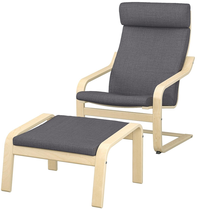 POÄNG Armchair and footstool - birch veneer/Skiftebo dark grey
