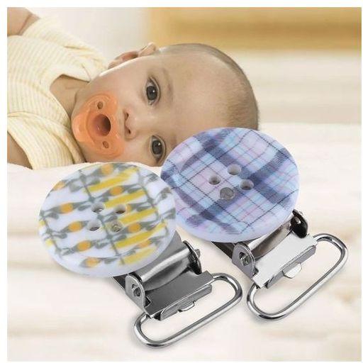 Allwin Infant Baby Soother Pacifier Clips Round Button Shaped Check Metal Holders Green & Yellow
