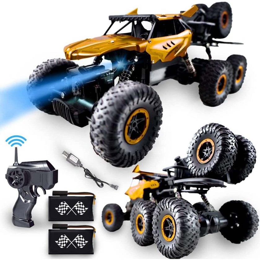 FITTO 6X6 Rock Crawler Remote Control Car for kids 1:10 alloy six-drive 2.4G Toys for Boys, Monster Trucks for boys, Gold