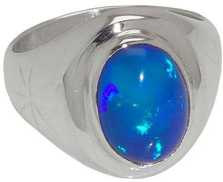 خاتم من الفضة مطعم بحجر أوبال أزرق متغير اللون بيضاوي الشكل مقاس 9.5 قابل للتعديل