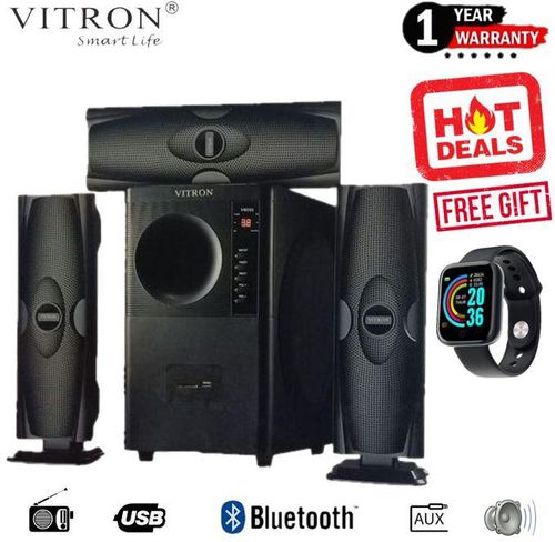 Vitron 3.1CH HOME THEATRE SYSTEM REMOTE BT/USB/SD/FM 10000W PMPO + FREE SMARTWATCH