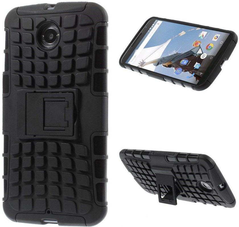 Anti-slip PC and TPU Combo Case with Kickstand for Motorola Nexus 6 XT1100 XT1103 - Black