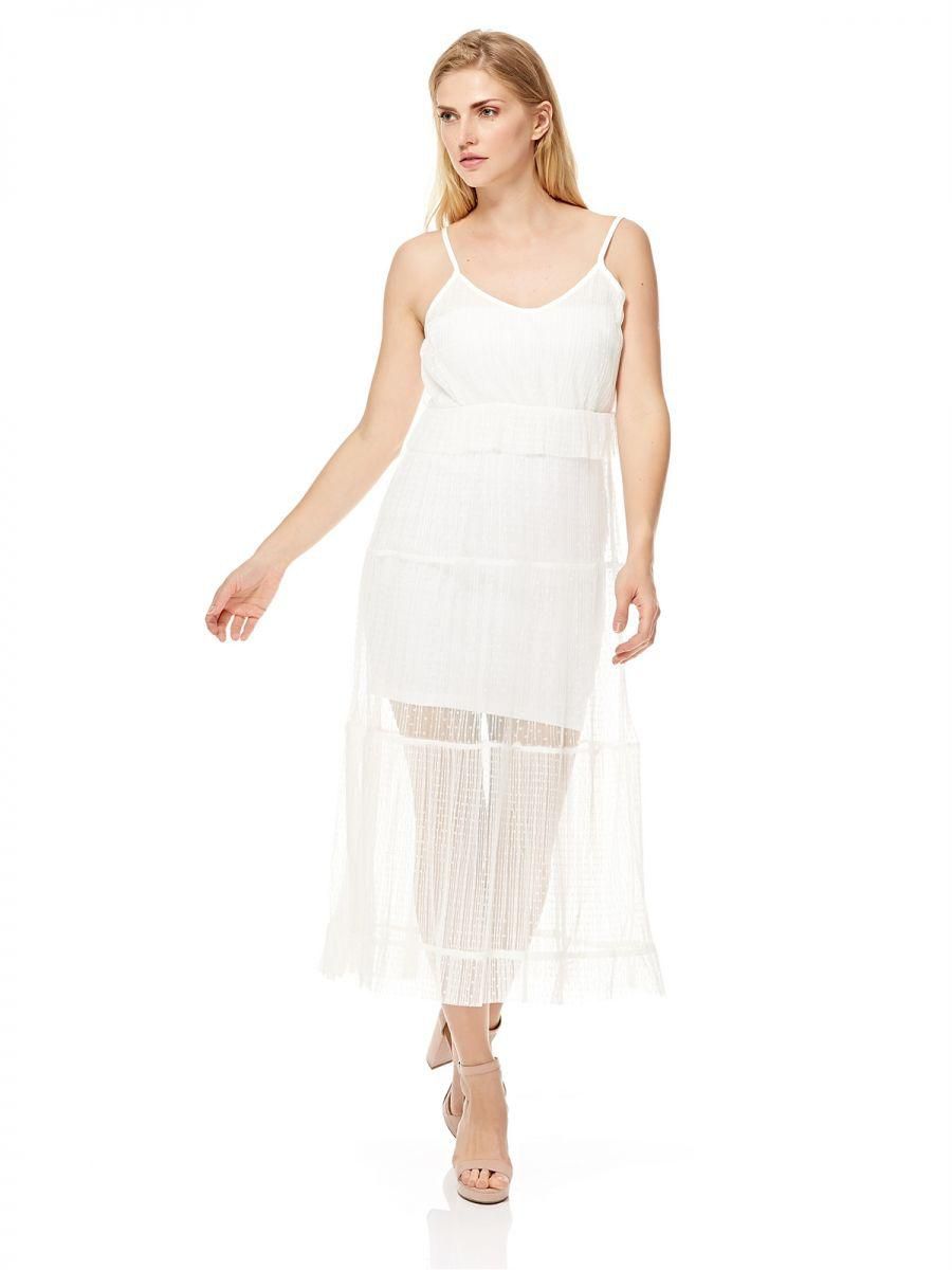 GLAMOROUS Women's White Polka Dot Mesh Maxi Dress