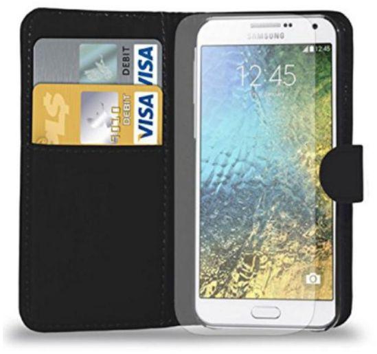 Elite PU Leather Flip Wallet Cover with Magnetic Closure for Samsung Galaxy E5 - Black