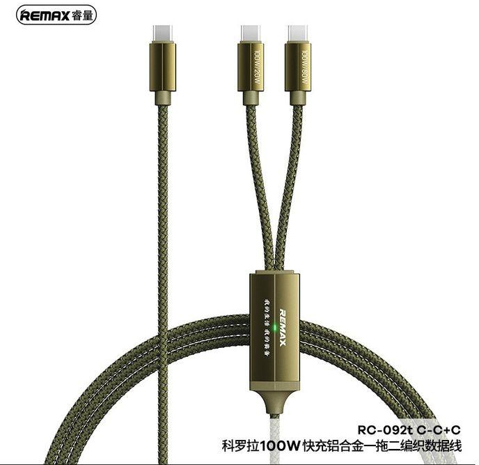 Remax Date Cable Remax 100w Rc-092t Type-C For Type-C+Type-C Kerolla SeriesFast Charging