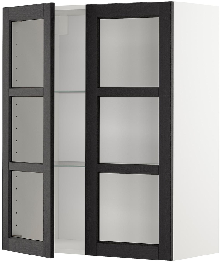 METOD خزانة حائط مع أرفف/بابين زجاجية - أبيض/Lerhyttan صباغ أسود ‎80x100 سم‏