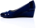 Round Toe Mix Shiny And Matte Leather Wedge - Navy Blue