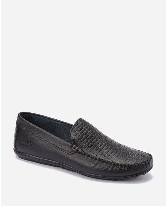 WiiKii Leather Texured Loafers - Black