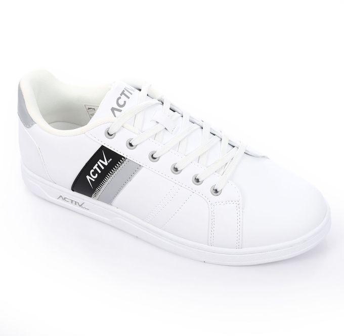 Activ Side Branded Leather Lace Up Sneakers - White