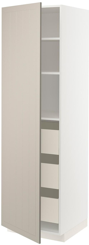 METOD / MAXIMERA High cabinet with drawers - white/Stensund beige 60x60x200 cm