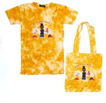 Believe In Your Dreams Unisex Round Neck T-shirt & Tote Bag  Set For Kids - Yellow