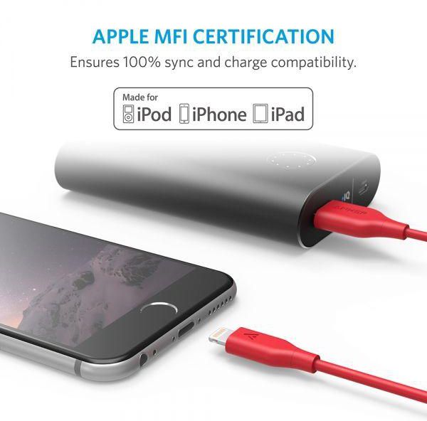 Anker PowerLine Lightning (3ft) Apple MFi Certified for  iPhone 6s/Plus,iPad mini 4/Air,iPod  (Red)