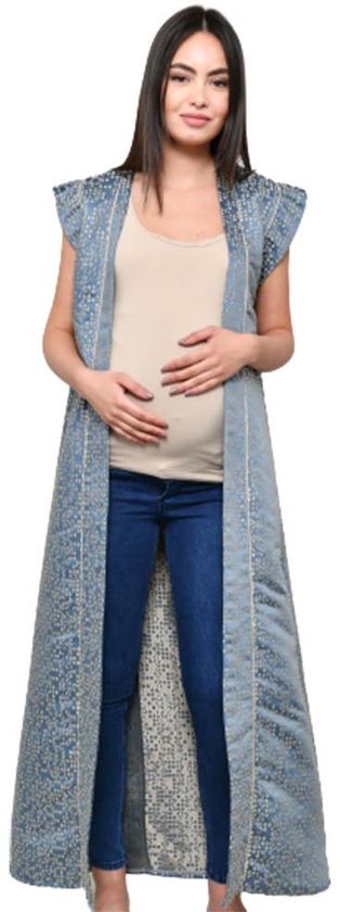 Oh9shop - Gold Embroidered Open Abaya - Blue- Babystore.ae